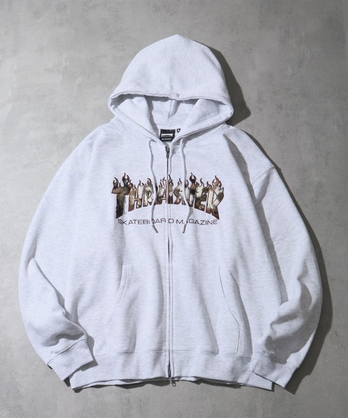 THRASHER(スラッシャー)の「【THRASHER/スラッシャー】裏起毛 ロゴデザイン ジップアップパーカー(パーカー・メンズ・グレー系その他/グレー/ブラック系2/ブラック系1/ピンク/カーキ/ブラック系3・XL/L/M/FREE)」の1枚目の写真