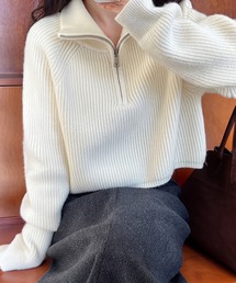 【新作登場】 ニット レディース ハイネック ハーフジップ プルオーバー 長袖 リブニット ラグランスリーブ ショート丈 ボリュームスリーブ ゆったり 無地 カジュアル シンプル 防寒 秋 冬 トップス