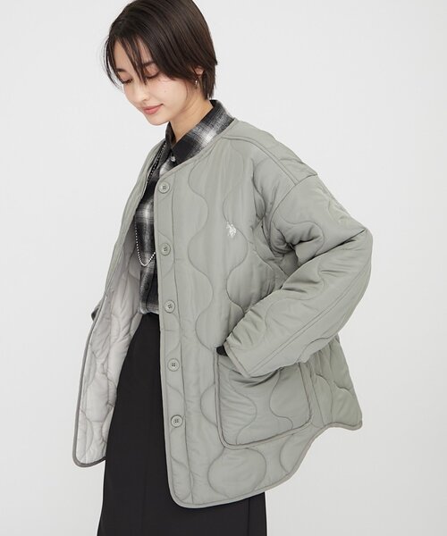 Remind me and forever（リマインドミーアンドフォーエバー）の「【US. POLO ASSN.】配色キルティングブルゾン（ブルゾン・レディース・アイボリー/ブラック/グリーン・MEDIUM/LARGE）」の3枚目の写真