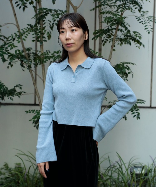 PUBLIC TOKYO(パブリックトウキョウ)の「【ZOZO先行発売】【26年秋の新作】コットンカシミヤフレアポロニット|ウォッシャブル/オフィスカジュアル/細見え(ニット/セーター・レディース・グレー/ホワイト/ブルー・FREE)」の22枚目の写真