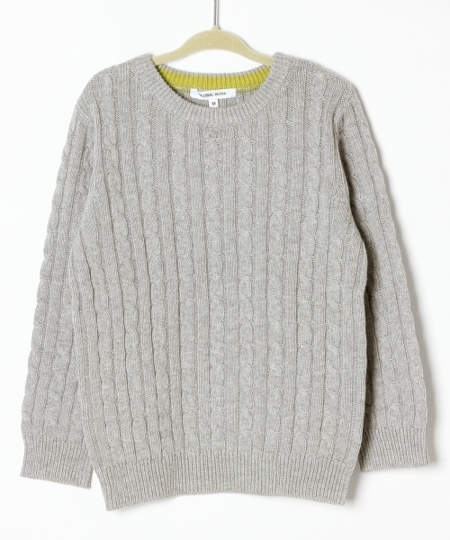 GLOBAL WORK（グローバルワーク）の「【キッズ】アラエルケーブルニットプルオーバー長袖/727332 （Tシャツ/カットソー・キッズ・ホワイト/ブラック/カーキ/ネイビー/グレー/ブルー・X-LARGE/SMALL/LARGE/MEDIUM）」の3枚目の写真
