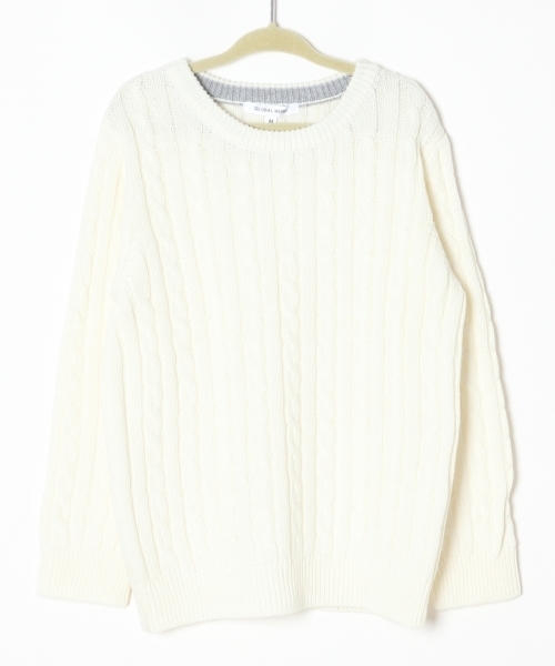 GLOBAL WORK（グローバルワーク）の「【キッズ】アラエルケーブルニットプルオーバー長袖/727332 （Tシャツ/カットソー・キッズ・ホワイト/ブラック/カーキ/ネイビー/グレー/ブルー・X-LARGE/SMALL/LARGE/MEDIUM）」の2枚目の写真