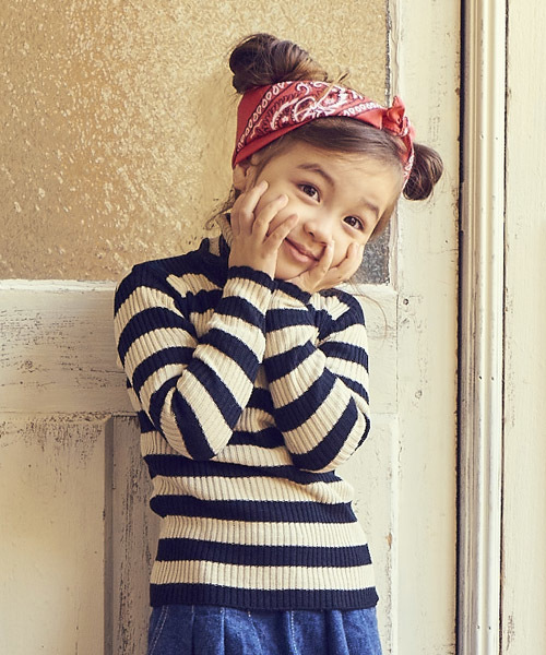 RUGGEDWORKS(ラゲッドワークス)の「ボーダータートルネックニット(ニット/セーター・キッズ・グレー/ダークブラウン/レッド/キナリ/マスタード/カーキ・130cm/80cm/90㎝/100cm/110cm/140cm/120cm)」の2枚目の写真