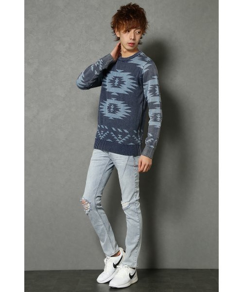 VENCEEXCHANGE(ヴァンスエクスチェンジ)の「ダーツ入りダメージデニムスキニー (デニムパンツ・メンズ・ブルー/ライトブルー・SMALL/MEDIUM/LARGE)」の1枚目の写真