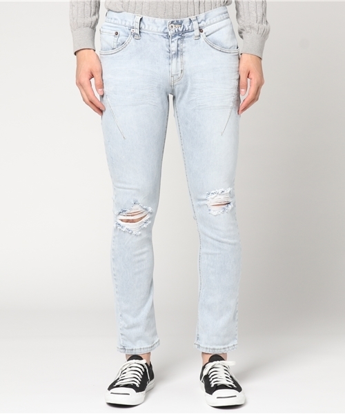 VENCEEXCHANGE(ヴァンスエクスチェンジ)の「ダーツ入りダメージデニムスキニー (デニムパンツ・メンズ・ブルー/ライトブルー・SMALL/MEDIUM/LARGE)」の5枚目の写真