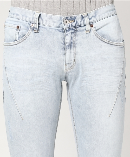 VENCEEXCHANGE(ヴァンスエクスチェンジ)の「ダーツ入りダメージデニムスキニー (デニムパンツ・メンズ・ブルー/ライトブルー・SMALL/MEDIUM/LARGE)」の6枚目の写真