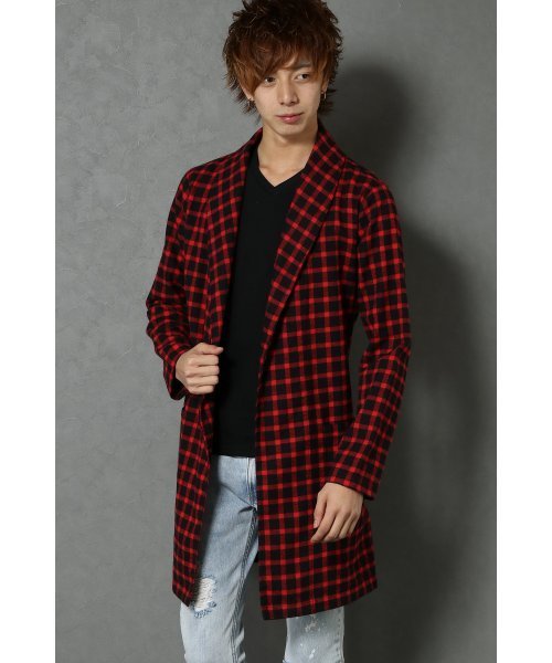 VENCEEXCHANGE（ヴァンスエクスチェンジ）の「チェックショールガウン             （その他アウター・メンズ・レッド/ブルー・LARGE/MEDIUM）」の2枚目の写真