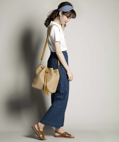 PLAIN CLOTHING（プレーンクロージング）の「2WAY巾着ショルダーバッグ【PLAIN CLOTHING】（ショルダーバッグ・レディース・イエロー系その他/ベージュ系その他/ホワイト系その他/ブラック×ブラック・FREE）」の21枚目の写真