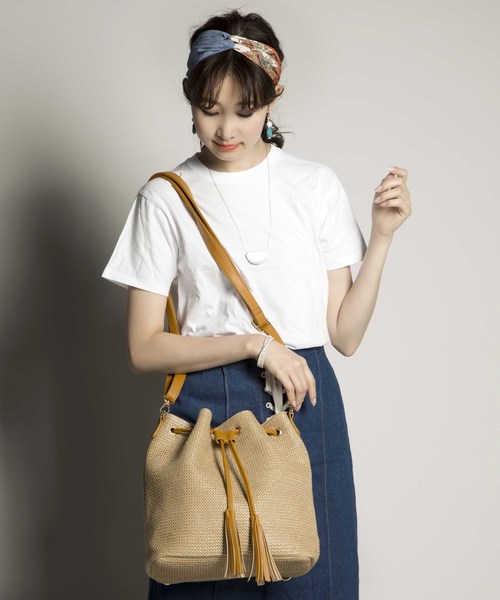 PLAIN CLOTHING（プレーンクロージング）の「2WAY巾着ショルダーバッグ【PLAIN CLOTHING】（ショルダーバッグ・レディース・イエロー系その他/ベージュ系その他/ホワイト系その他/ブラック×ブラック・FREE）」の17枚目の写真