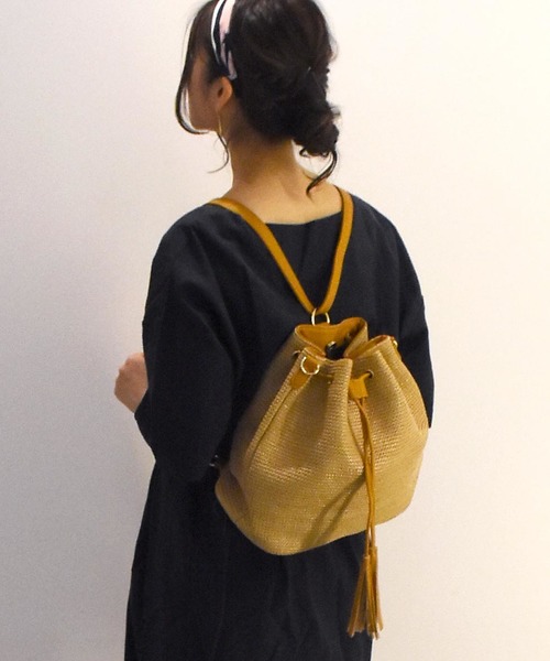 PLAIN CLOTHING（プレーンクロージング）の「2WAY巾着ショルダーバッグ【PLAIN CLOTHING】（ショルダーバッグ・レディース・イエロー系その他/ベージュ系その他/ホワイト系その他/ブラック×ブラック・FREE）」の20枚目の写真