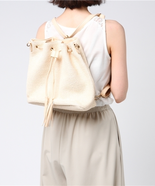 PLAIN CLOTHING（プレーンクロージング）の「2WAY巾着ショルダーバッグ【PLAIN CLOTHING】（ショルダーバッグ・レディース・イエロー系その他/ベージュ系その他/ホワイト系その他/ブラック×ブラック・FREE）」の7枚目の写真