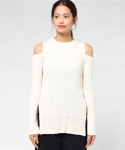 STUDIOUS(ステュディオス)の「ランダムプリーツニットプルオーバー(ニット/セーター・レディース・ブラック/オフホワイト・1)」の5枚目の写真