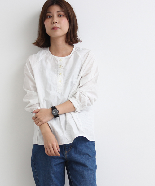 Par Ici パーリッシィ の チェック ストライプ ノーカラーブラウス シャツ ブラウス Wear