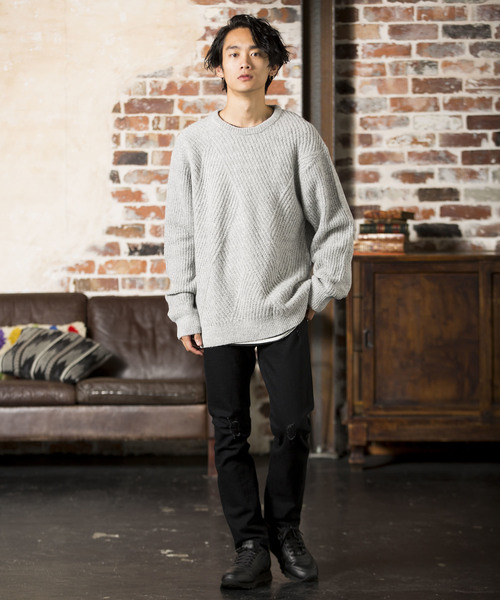 WEGO（ウィゴー）の「WEGO/ウールタッチサイドスリットニット（ニット/セーター・メンズ・杢グレー/ブラック/ネイビー/ホワイト・LARGE/MEDIUM/SMALL）」の13枚目の写真