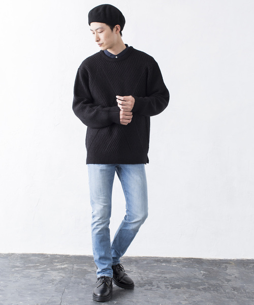 WEGO（ウィゴー）の「WEGO/ウールタッチサイドスリットニット（ニット/セーター・メンズ・杢グレー/ブラック/ネイビー/ホワイト・LARGE/MEDIUM/SMALL）」の18枚目の写真