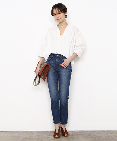 ADAM ET ROPE'(アダムエロペ)の「タイプライターレースギャザースモック(シャツ/ブラウス・レディース・ホワイト/ダークグリーン/ピンク・FREE)」の20枚目の写真