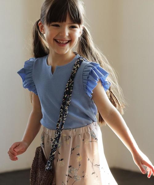 green label relaxing（グリーンレーベルリラクシング）の「【キッズ】ライトワッフル フリルプルオーバー ◆（Tシャツ/カットソー・キッズ・ネイビー/ライトブルー・105/135/125/115/95）」の2枚目の写真