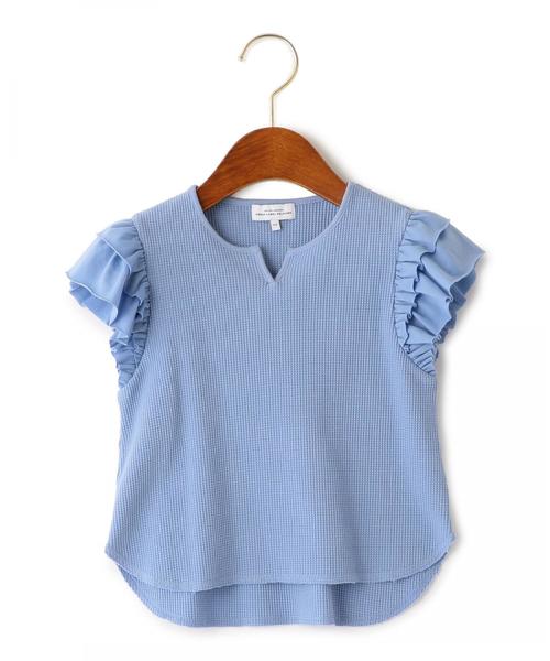 green label relaxing（グリーンレーベルリラクシング）の「【キッズ】ライトワッフル フリルプルオーバー ◆（Tシャツ/カットソー・キッズ・ネイビー/ライトブルー・105/135/125/115/95）」の4枚目の写真