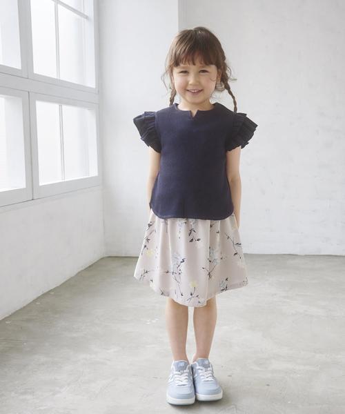 green label relaxing（グリーンレーベルリラクシング）の「【キッズ】ライトワッフル フリルプルオーバー ◆（Tシャツ/カットソー・キッズ・ネイビー/ライトブルー・105/135/125/115/95）」の3枚目の写真