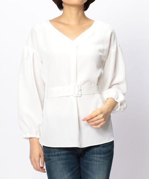 NARACAMICIE（ナラカミーチェ）の「ボリュームスリーブベルト付ブラウス（シャツ/ブラウス・レディース・ホワイト/ネイビー/ピンク・MEDIUM）」の6枚目の写真