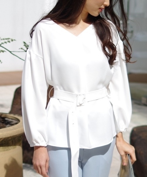 NARACAMICIE（ナラカミーチェ）の「ボリュームスリーブベルト付ブラウス（シャツ/ブラウス・レディース・ホワイト/ネイビー/ピンク・MEDIUM）」の20枚目の写真