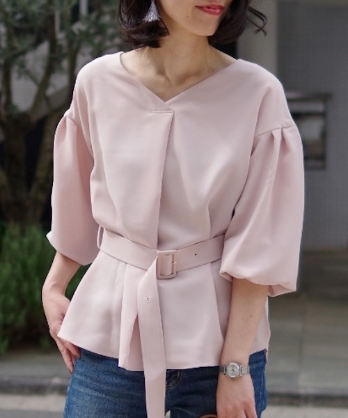 NARACAMICIE（ナラカミーチェ）の「ボリュームスリーブベルト付ブラウス（シャツ/ブラウス・レディース・ホワイト/ネイビー/ピンク・MEDIUM）」の19枚目の写真