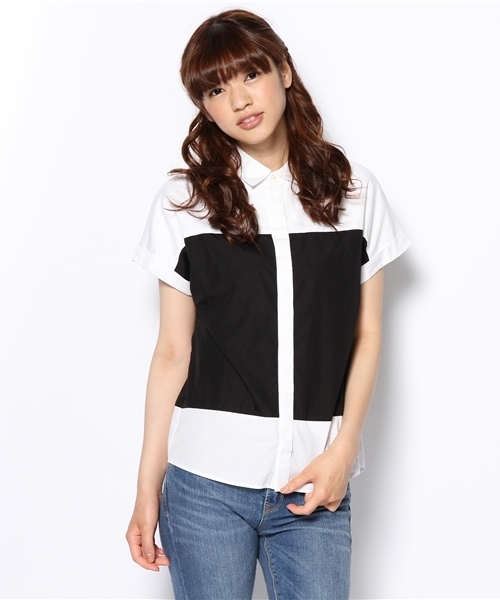 BEAUTY&YOUTH UNITED ARROWS(ビューティーアンドユースユナイテッドアローズ)の「BYBC カラーブロックショートスリーブシャツ ◆(シャツ/ブラウス・レディース・ホワイト/ライム・フリー)」の1枚目の写真