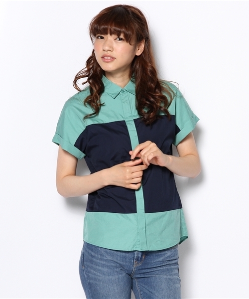 BEAUTY&YOUTH UNITED ARROWS(ビューティーアンドユースユナイテッドアローズ)の「BYBC カラーブロックショートスリーブシャツ ◆(シャツ/ブラウス・レディース・ホワイト/ライム・フリー)」の2枚目の写真