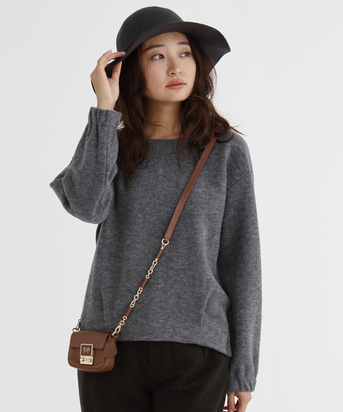 Munich（ミューニック）の「ブークレー×ウールジャージーラウンドネックプルオーバー（ニット/セーター・レディース・ブラック/グレー/ライトベージュ・FREE）」の2枚目の写真