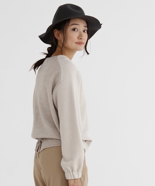 Munich（ミューニック）の「ブークレー×ウールジャージーラウンドネックプルオーバー（ニット/セーター・レディース・ブラック/グレー/ライトベージュ・FREE）」の3枚目の写真