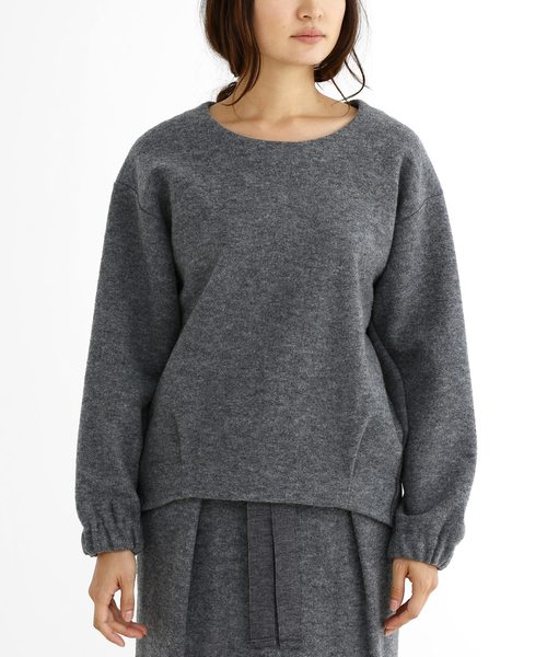 Munich（ミューニック）の「ブークレー×ウールジャージーラウンドネックプルオーバー（ニット/セーター・レディース・ブラック/グレー/ライトベージュ・FREE）」の9枚目の写真