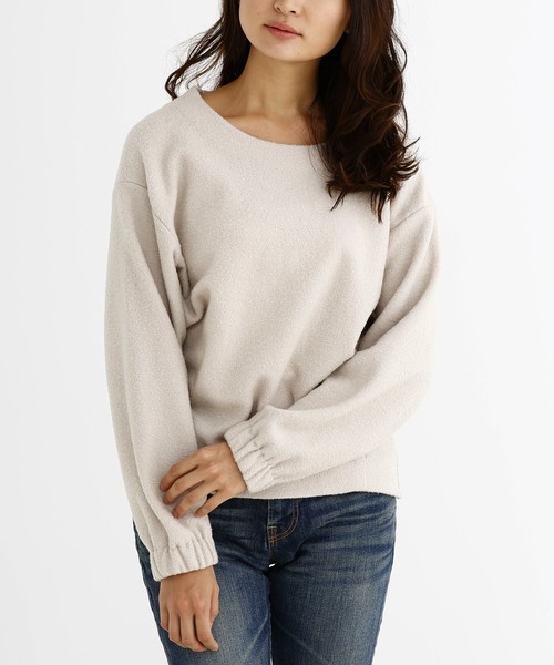 Munich（ミューニック）の「ブークレー×ウールジャージーラウンドネックプルオーバー（ニット/セーター・レディース・ブラック/グレー/ライトベージュ・FREE）」の15枚目の写真