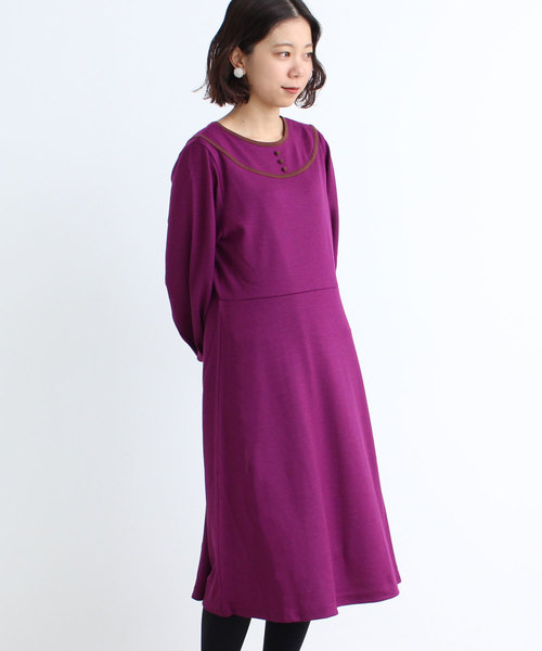 Dot&Stripes CHILD WOMAN(ドットアンドストライプス チャイルドウーマン)の「ミルド天竺 バイカラーパイピングワンピース(ワンピース)」|パープル