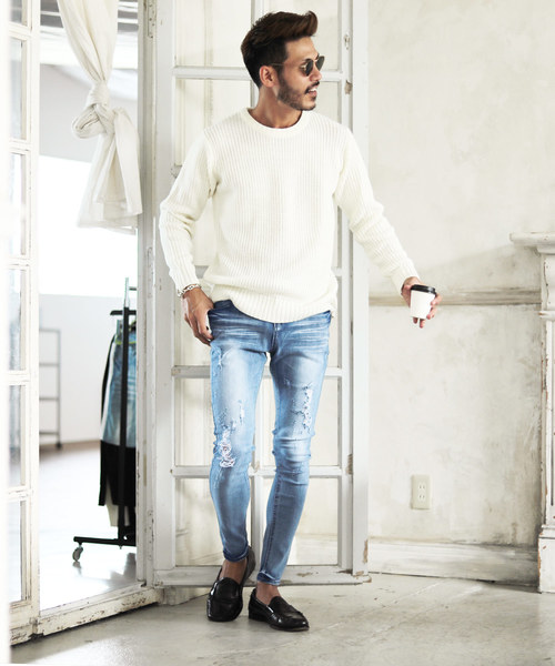 【セール】ストレッチスキニーパンツ デニム & クラッシュ ダメージデニム ジーンズ（デニムパンツ）｜JIGGYS SHOP（ジギーズショップ）