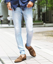 ストレッチダメージジーンズ クラッシュ スキニーデニムパンツ ジーパン