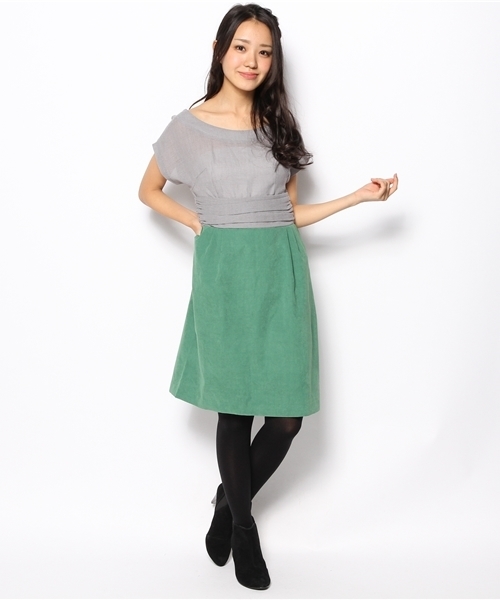 Kastane（カスタネ）の「ウールガーゼ切替ワンピース（ワンピース・レディース・ネイビー/グレー・FREE）」の2枚目の写真