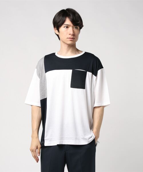 House of Blues(ハウスオブブルース)の「HOUSE OF BLUES /シルケット風天竺ブロック切替TEE(Tシャツ/カットソー・メンズ・ホワイト/ベージュ/ネイビー・MEDIUM/LARGE)」の2枚目の写真