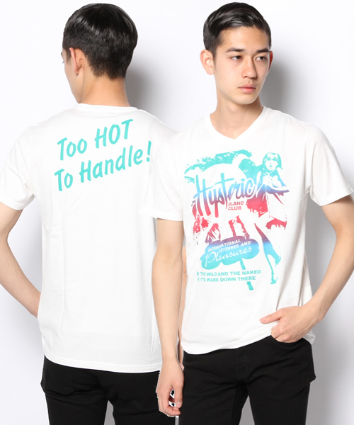 HYSTERIC GLAMOUR（ヒステリックグラマー）の「TROPICAL ENERGY pt VネックT-SH（Tシャツ/カットソー・メンズ・ホワイト/グリーン/トップグレー・LARGE/SMALL/MEDIUM）」の2枚目の写真