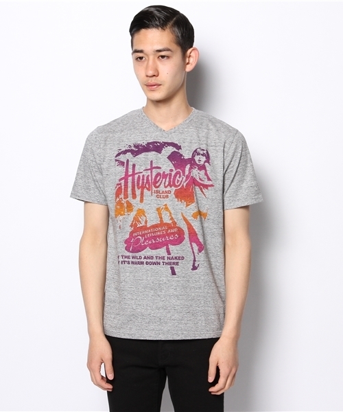 HYSTERIC GLAMOUR（ヒステリックグラマー）の「TROPICAL ENERGY pt VネックT-SH（Tシャツ/カットソー・メンズ・ホワイト/グリーン/トップグレー・LARGE/SMALL/MEDIUM）」の4枚目の写真