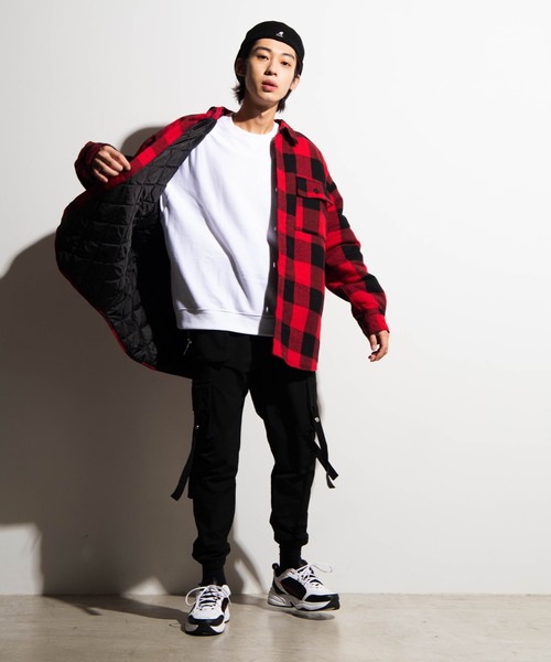 WEGO（ウィゴー）の「WEGO/チェックビッグシルエットCPOシャツジャケット（シャツ/ブラウス・メンズ・ホワイト系その他2/レッド系その他2・MEDIUM/LARGE）」の7枚目の写真