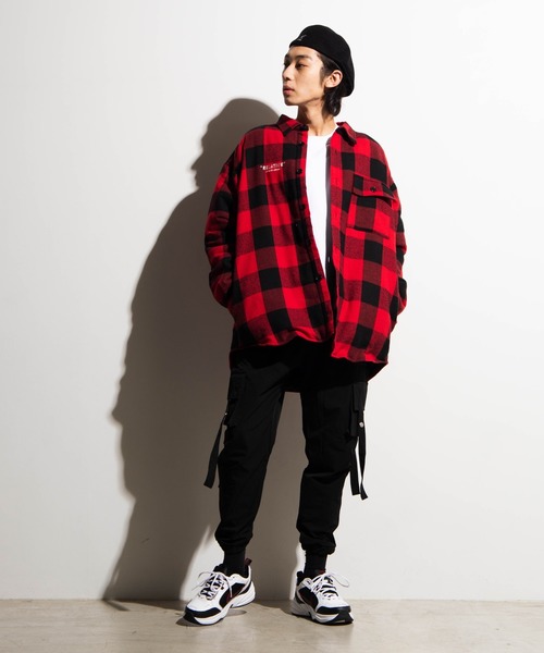 WEGO（ウィゴー）の「WEGO/チェックビッグシルエットCPOシャツジャケット（シャツ/ブラウス・メンズ・ホワイト系その他2/レッド系その他2・MEDIUM/LARGE）」の8枚目の写真