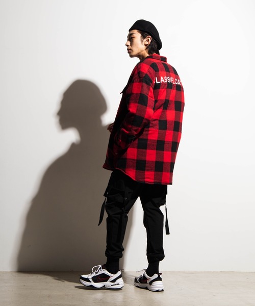 WEGO（ウィゴー）の「WEGO/チェックビッグシルエットCPOシャツジャケット（シャツ/ブラウス・メンズ・ホワイト系その他2/レッド系その他2・MEDIUM/LARGE）」の9枚目の写真