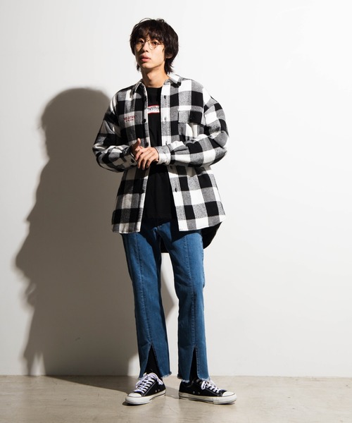 WEGO（ウィゴー）の「WEGO/チェックビッグシルエットCPOシャツジャケット（シャツ/ブラウス・メンズ・ホワイト系その他2/レッド系その他2・MEDIUM/LARGE）」の11枚目の写真
