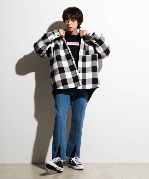 WEGO（ウィゴー）の「WEGO/チェックビッグシルエットCPOシャツジャケット（シャツ/ブラウス・メンズ・ホワイト系その他2/レッド系その他2・MEDIUM/LARGE）」の12枚目の写真