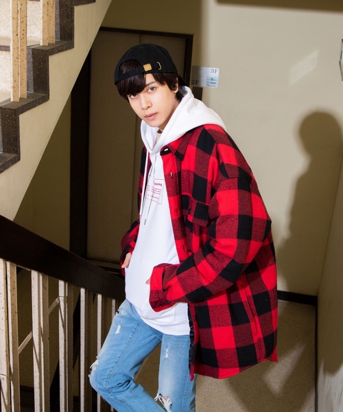 WEGO（ウィゴー）の「WEGO/チェックビッグシルエットCPOシャツジャケット（シャツ/ブラウス・メンズ・ホワイト系その他2/レッド系その他2・MEDIUM/LARGE）」の16枚目の写真