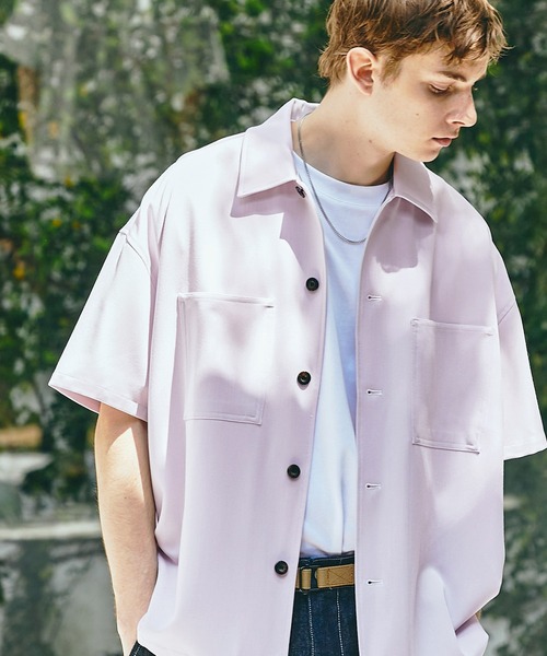 EMMA CLOTHES（エマクローズ）の「TRストレッチ ビッグステッチ オーバーボックス レギュラカラーシャツ CPO シャツ 1/2 sleeve EMMA CLOTHES（シャツ/ブラウス・メンズ・ライトグレー/ブラック/ネイビー/ブラウン/グリーン/ブラウン系その他/グリーン系その他/ブラウン系その他2/ブルー系その他/ブラウン系その他3/ライラック/イエロー系その他/サックスブルー/ダークパープル・FREE）」の13枚目の写真