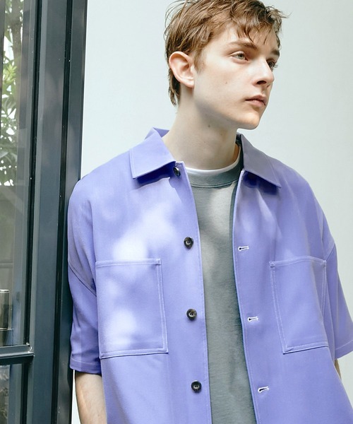 EMMA CLOTHES（エマクローズ）の「TRストレッチ ビッグステッチ オーバーボックス レギュラカラーシャツ CPO シャツ 1/2 sleeve EMMA CLOTHES（シャツ/ブラウス・メンズ・ライトグレー/ブラック/ネイビー/ブラウン/グリーン/ブラウン系その他/グリーン系その他/ブラウン系その他2/ブルー系その他/ブラウン系その他3/ライラック/イエロー系その他/サックスブルー/ダークパープル・FREE）」の10枚目の写真