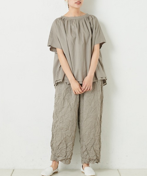 PUAL CE CIN(ピュアルセシン)の「ボイルクリンクルパンツ(その他パンツ・レディース・グリーン/ネイビー/ホワイト/ブラック/グレイッシュベージュ・FREE)」の1枚目の写真