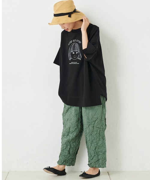 PUAL CE CIN(ピュアルセシン)の「ボイルクリンクルパンツ(その他パンツ・レディース・グリーン/ネイビー/ホワイト/ブラック/グレイッシュベージュ・FREE)」の4枚目の写真