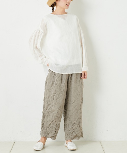 PUAL CE CIN(ピュアルセシン)の「ボイルクリンクルパンツ(その他パンツ・レディース・グリーン/ネイビー/ホワイト/ブラック/グレイッシュベージュ・FREE)」の15枚目の写真